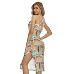 Tropical Tiki Pattern Print Cross Back Cami Dress