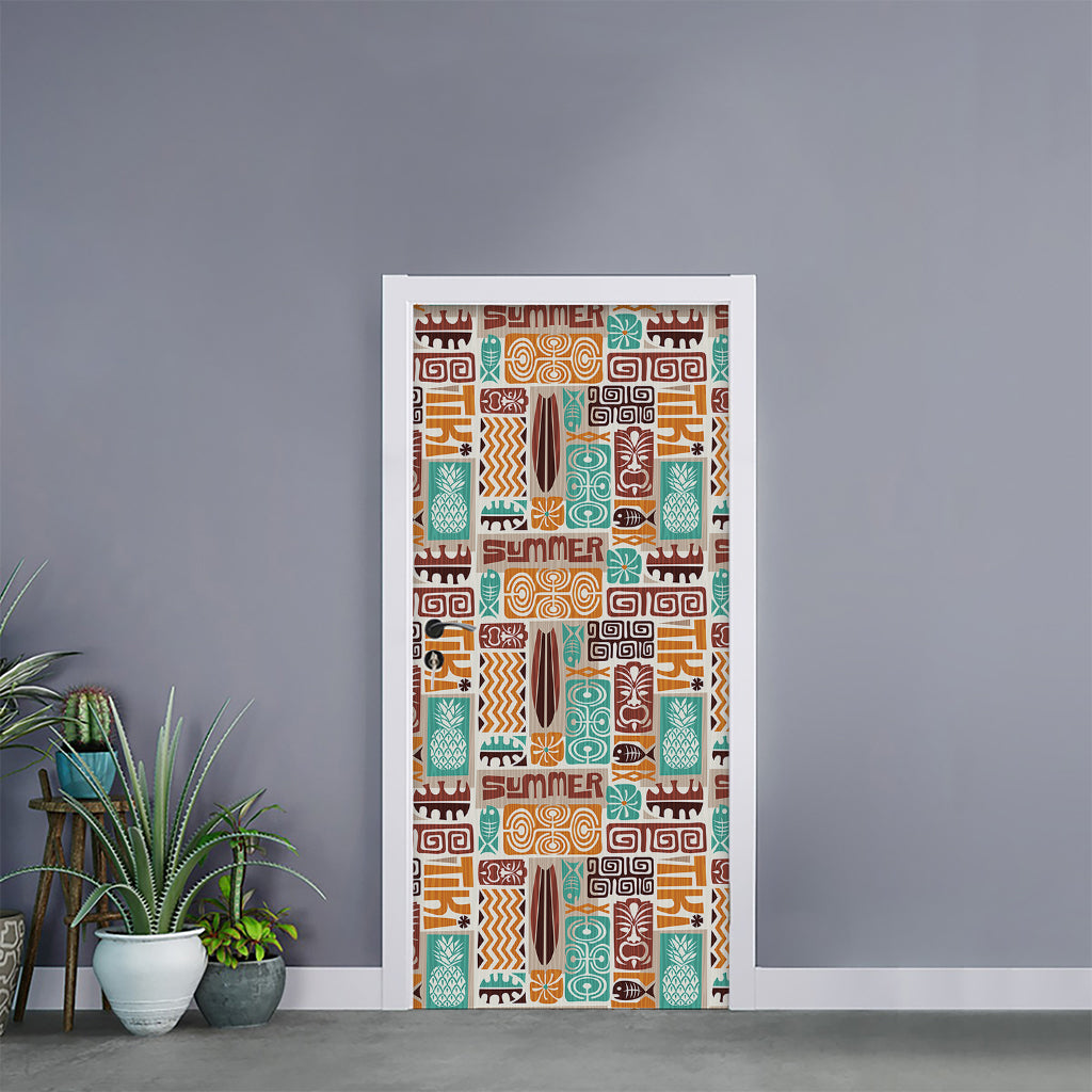Tropical Tiki Pattern Print Door Sticker