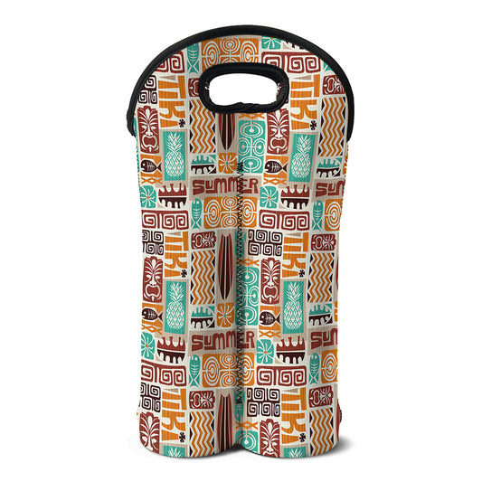 Tropical Tiki Pattern Print Double Neoprene Wine Tote