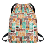 Tropical Tiki Pattern Print Drawstring Backpack