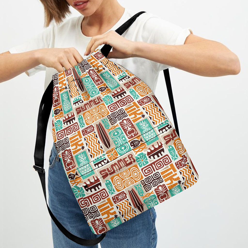 Tropical Tiki Pattern Print Drawstring Backpack