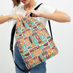 Tropical Tiki Pattern Print Drawstring Backpack