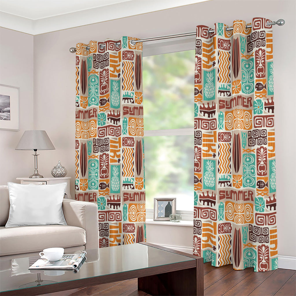 Tropical Tiki Pattern Print Extra Wide Grommet Curtains