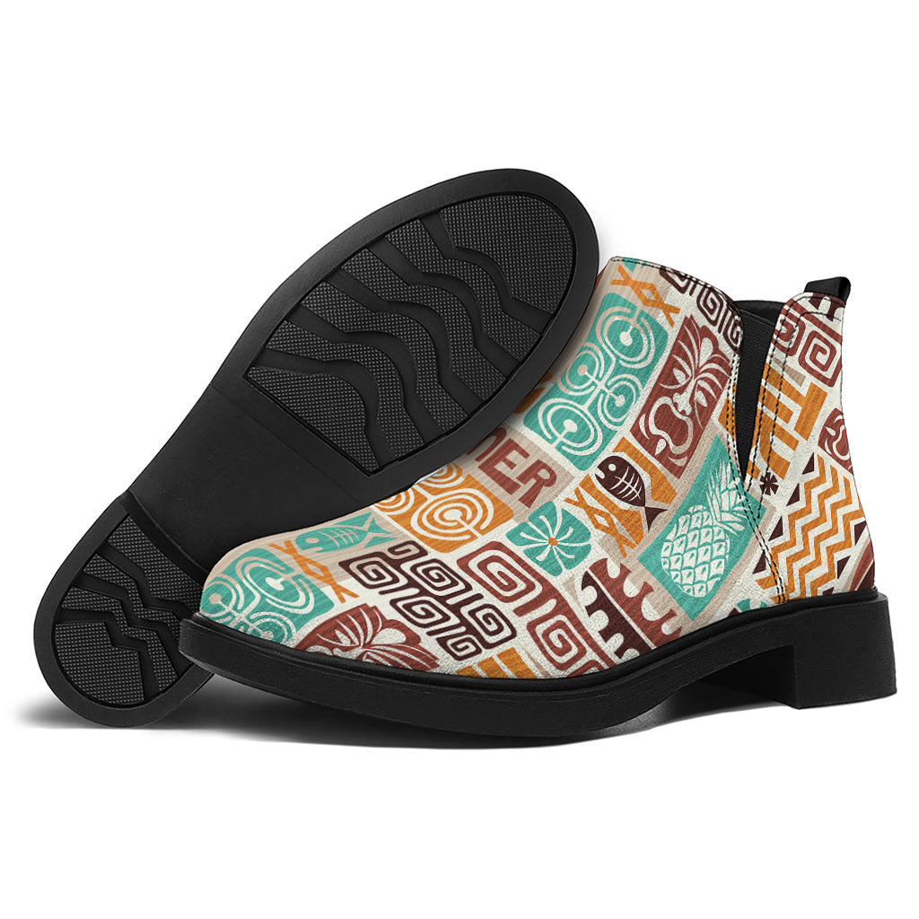 Tropical Tiki Pattern Print Flat Ankle Boots