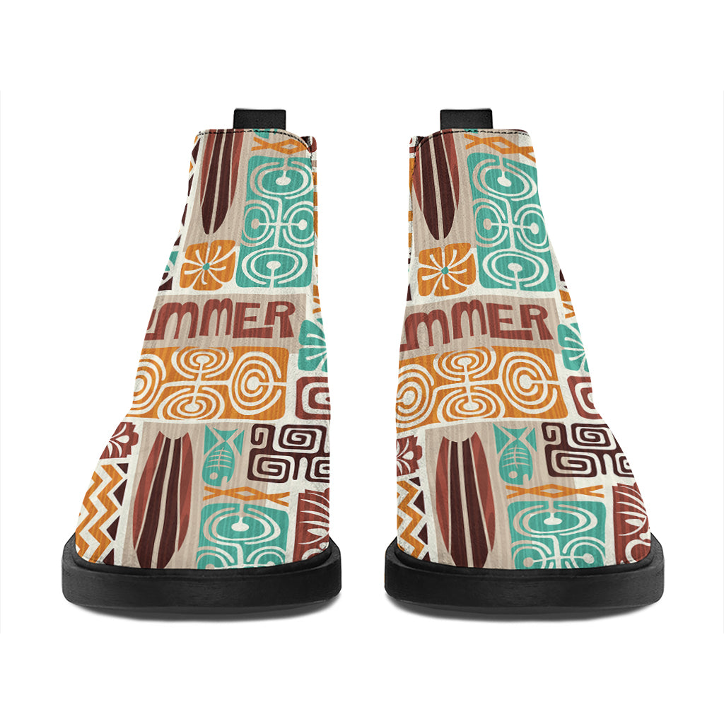 Tropical Tiki Pattern Print Flat Ankle Boots