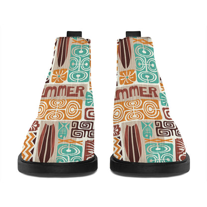 Tropical Tiki Pattern Print Flat Ankle Boots