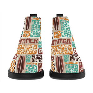 Tropical Tiki Pattern Print Flat Ankle Boots