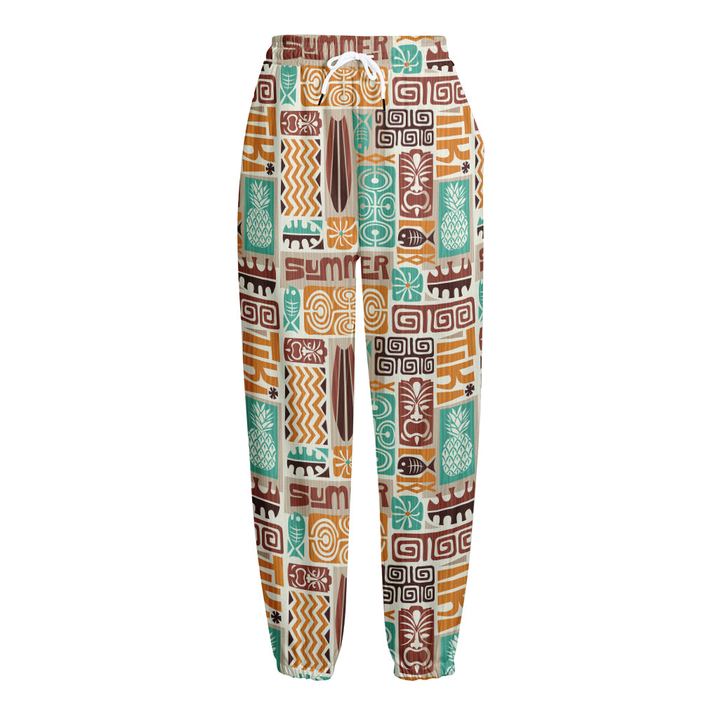 Tropical Tiki Pattern Print Fleece Lined Knit Pants