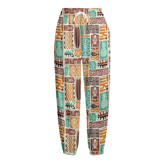Tropical Tiki Pattern Print Fleece Lined Knit Pants