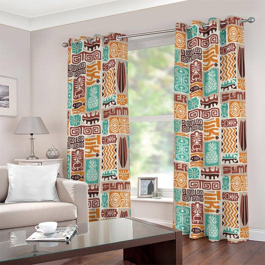 Tropical Tiki Pattern Print Grommet Curtains