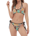 Tropical Tiki Pattern Print Halter Scoop Tie Side Bikini