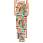 Tropical Tiki Pattern Print High Slit Maxi Skirt