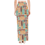 Tropical Tiki Pattern Print High Slit Maxi Skirt