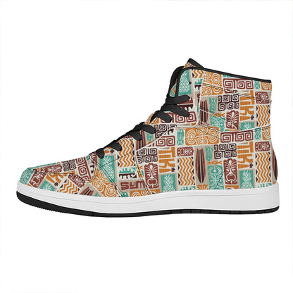 Tropical Tiki Pattern Print High Top Leather Sneakers