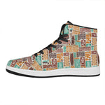 Tropical Tiki Pattern Print High Top Leather Sneakers