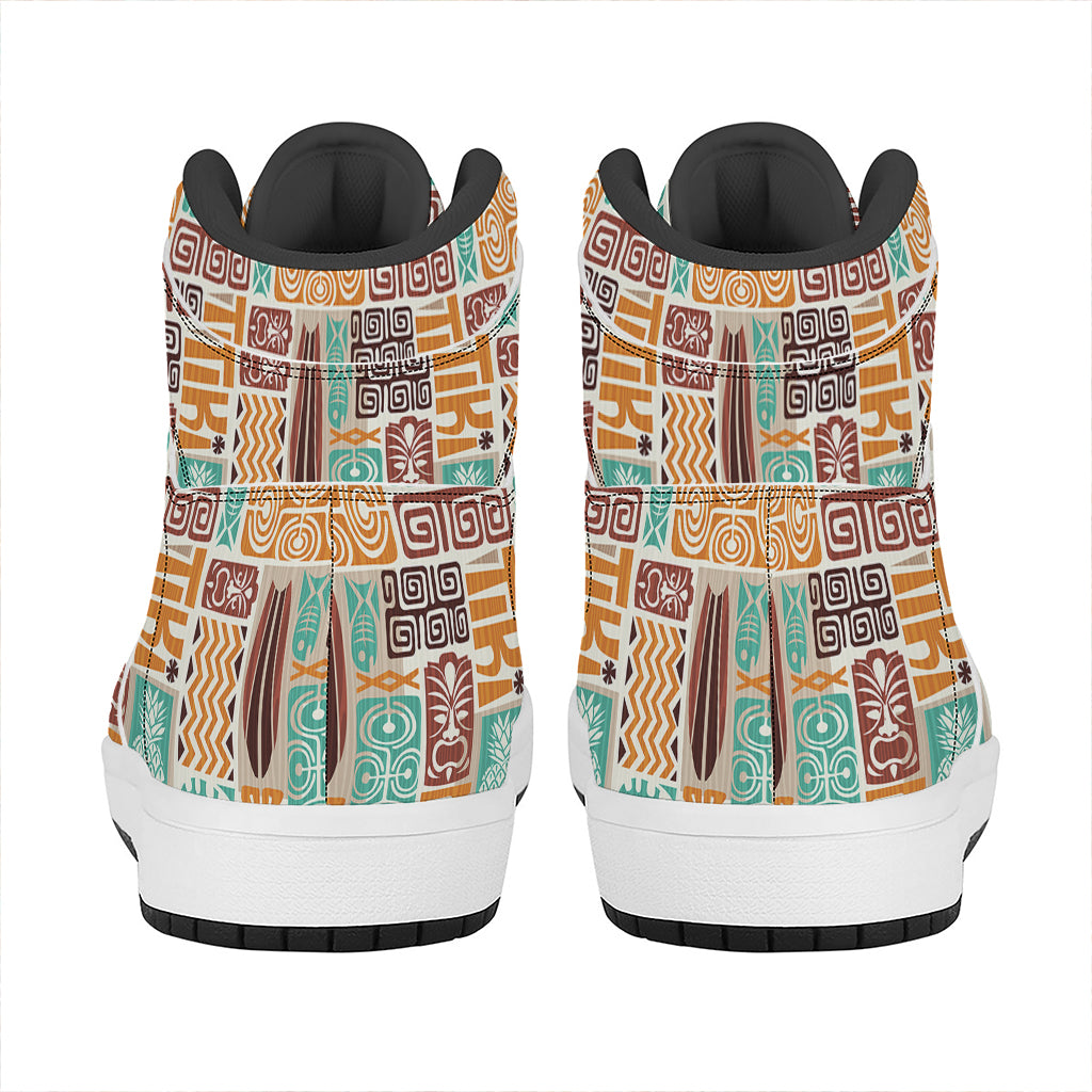 Tropical Tiki Pattern Print High Top Leather Sneakers
