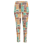 Tropical Tiki Pattern Print High-Waisted Pocket Leggings