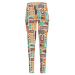 Tropical Tiki Pattern Print High-Waisted Pocket Leggings