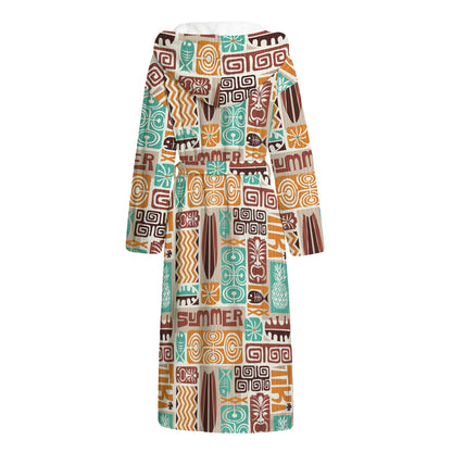 Tropical Tiki Pattern Print Hooded Bathrobe