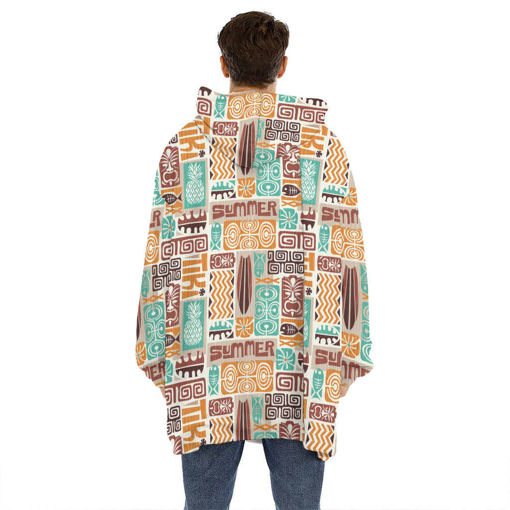 Tropical Tiki Pattern Print Hoodie Blanket