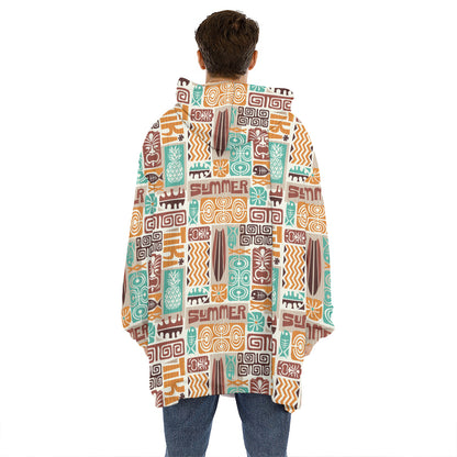 Tropical Tiki Pattern Print Hoodie Blanket