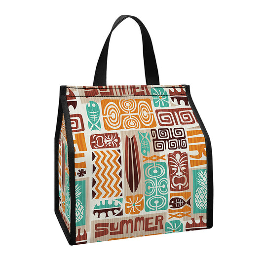 Tropical Tiki Pattern Print Insulated Lunch Tote