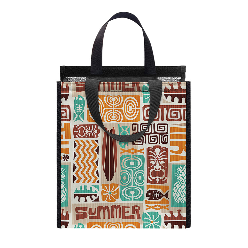 Tropical Tiki Pattern Print Insulated Lunch Tote