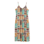 Tropical Tiki Pattern Print Jersey Midi Cami Dress