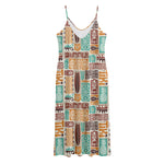 Tropical Tiki Pattern Print Jersey Midi Cami Dress