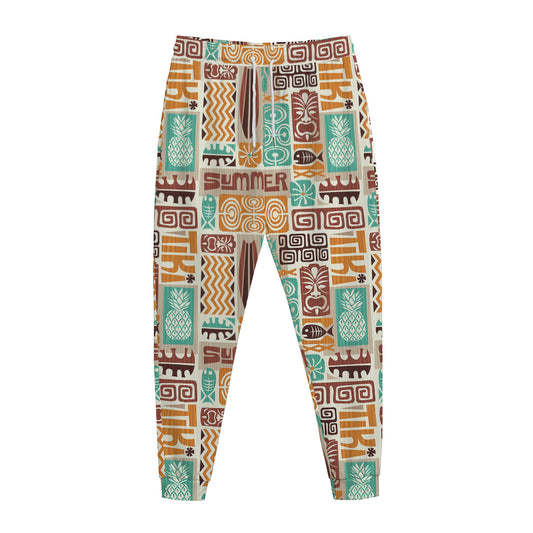Tropical Tiki Pattern Print Jogger Pants