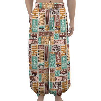 Tropical Tiki Pattern Print Lantern Pants