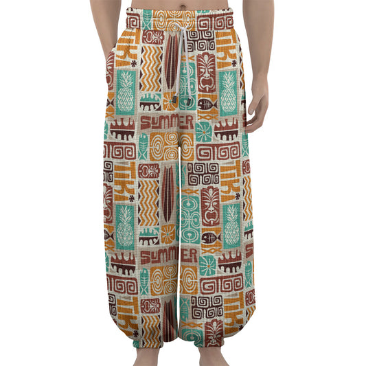Tropical Tiki Pattern Print Lantern Pants