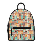 Tropical Tiki Pattern Print Leather Backpack