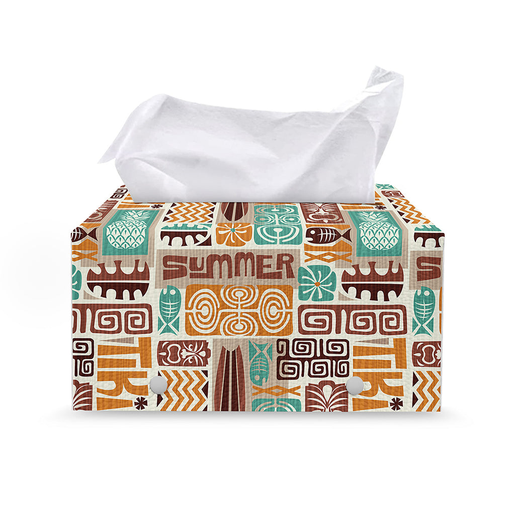 Tropical Tiki Pattern Print Leather Tissue Box Cover
