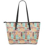Tropical Tiki Pattern Print Leather Tote Bag