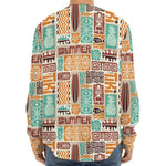 Tropical Tiki Pattern Print Long Sleeve Baseball Jersey