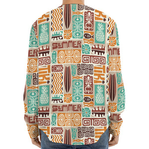 Tropical Tiki Pattern Print Long Sleeve Baseball Jersey