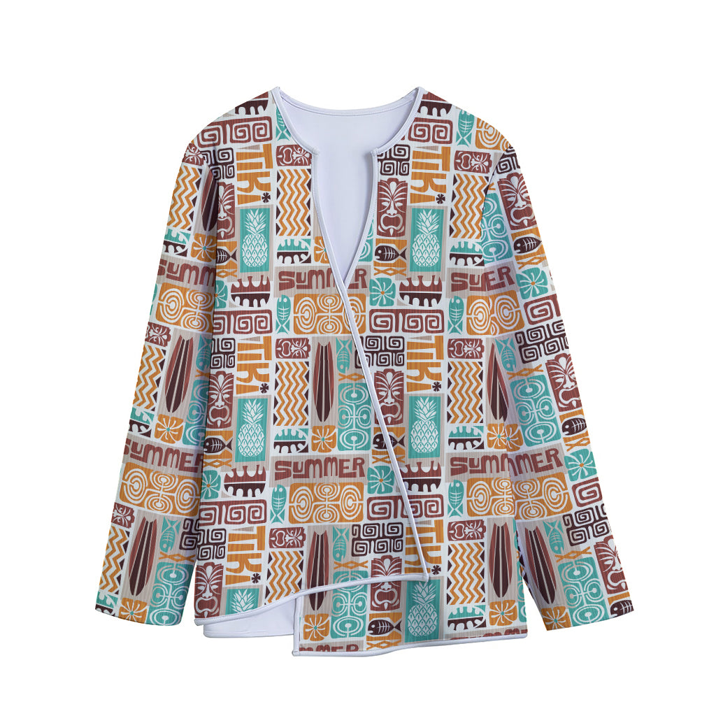 Tropical Tiki Pattern Print Long Sleeve Short Coat