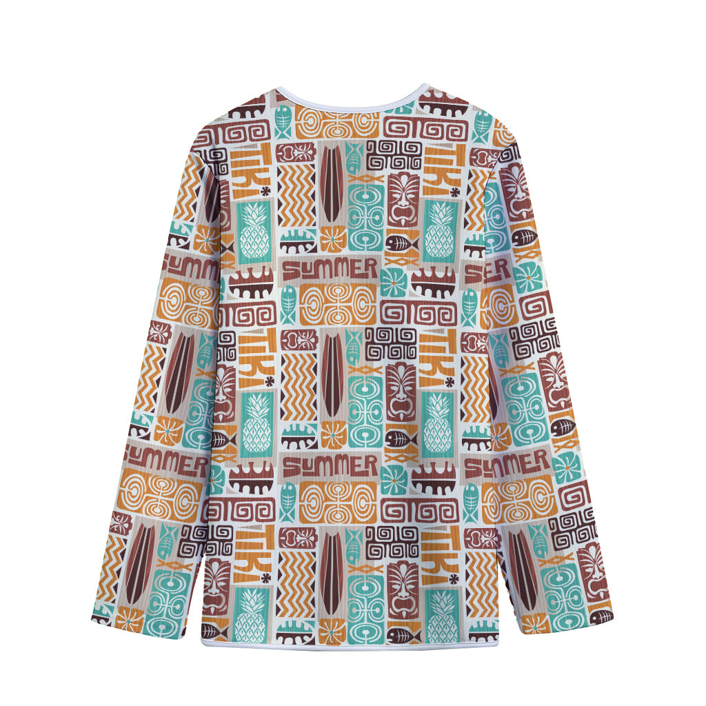 Tropical Tiki Pattern Print Long Sleeve Short Coat