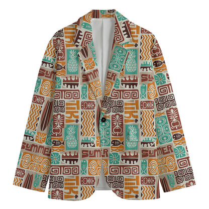 Tropical Tiki Pattern Print Men's Blazer