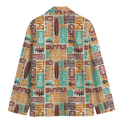 Tropical Tiki Pattern Print Men's Cotton Blazer