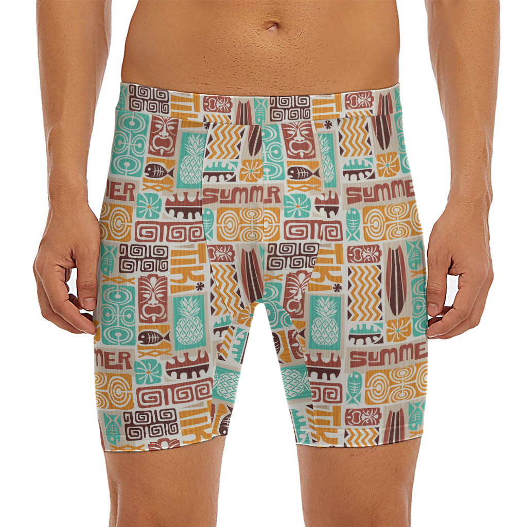 Tropical Tiki Pattern Print Men's Long Boxer Briefs
