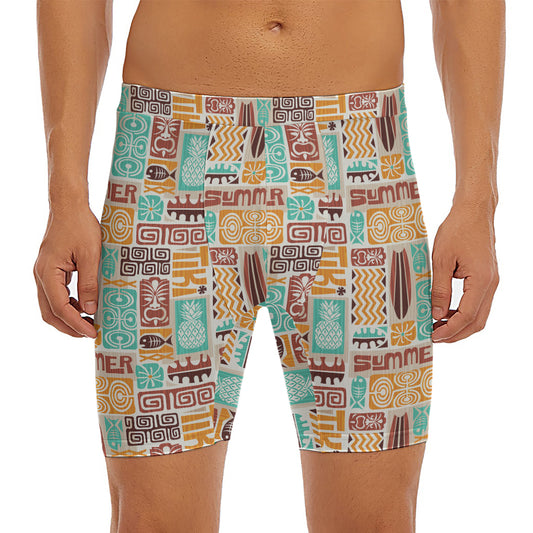 Tropical Tiki Pattern Print Men's Long Boxer Briefs