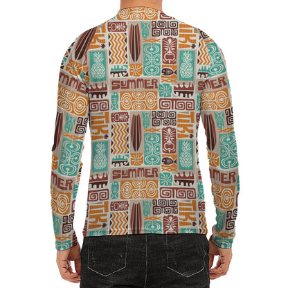 Tropical Tiki Pattern Print Men's Long Sleeve Rash Guard