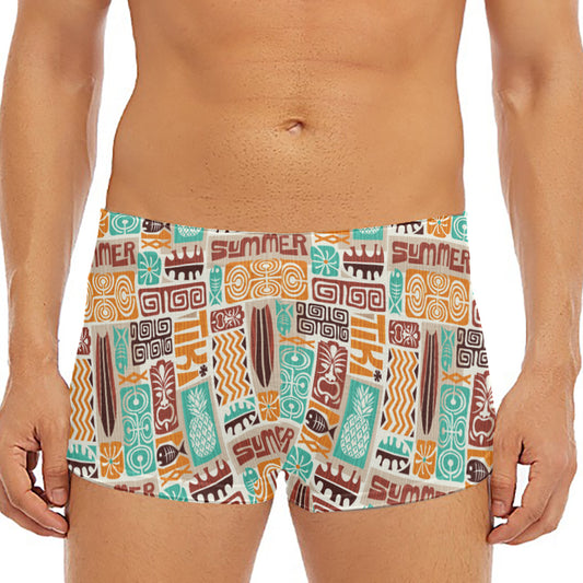 Tropical Tiki Pattern Print Men's Short Boxer Briefs