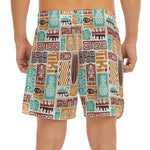 Tropical Tiki Pattern Print Men's Split Running Shorts