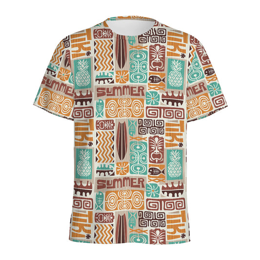Tropical Tiki Pattern Print Men's Sports T-Shirt