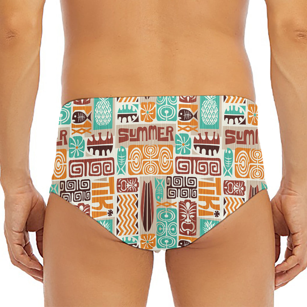 Tropical Tiki Pattern Print Men's Triangle Swim Briefs