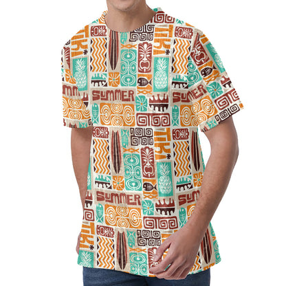 Tropical Tiki Pattern Print Men's Velvet T-Shirt