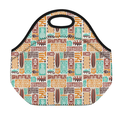 Tropical Tiki Pattern Print Neoprene Lunch Bag